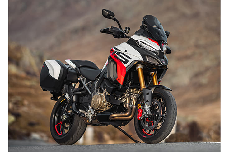 The Multistrada V4 RS uses a 1,103cc Desmosedici Stradale engine, also found on the Panigale V4 Ducati Multistrada V4 RS front three quarter